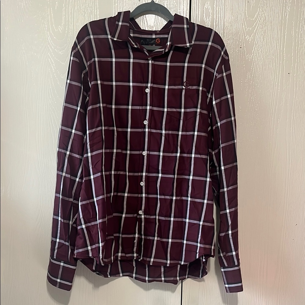 Men's Burgundy Plaid Shirt- G by Guess